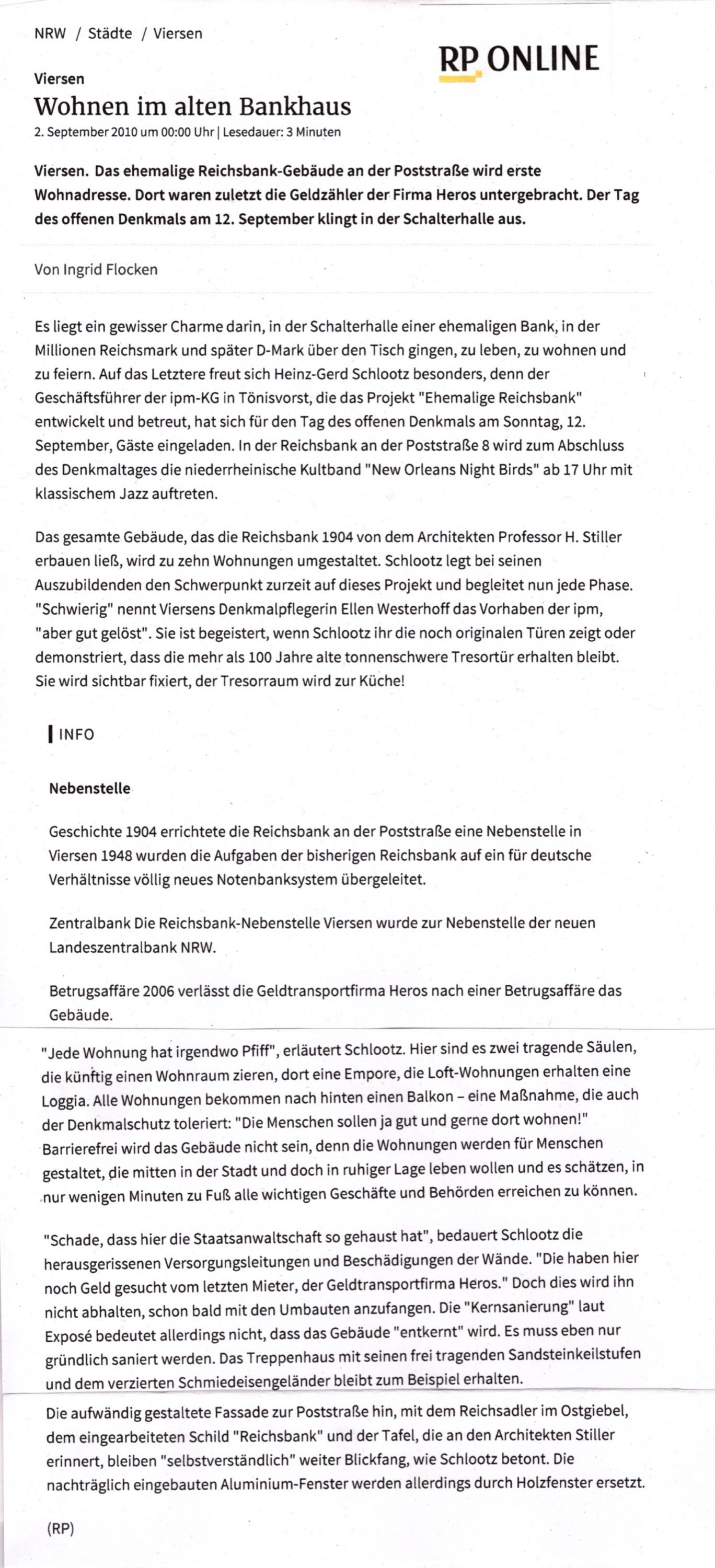 RP-Online-Artikel zur Reichsbank- 2.09.2010
